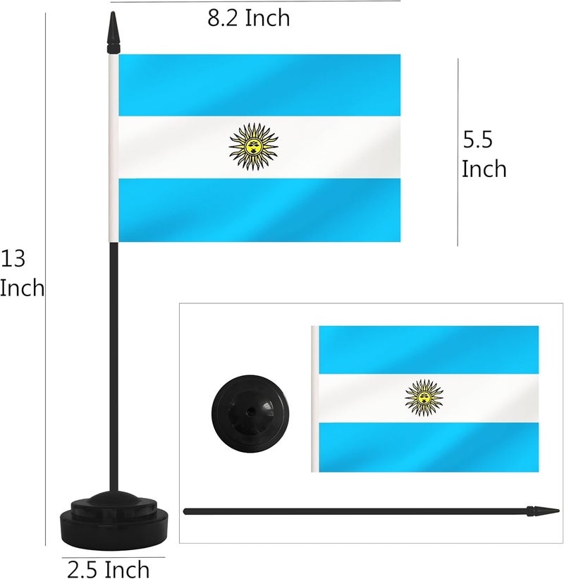 Yamiuo 2 Pack Argentina Desk Flag Set, Argentine Desktop Small Miniature Table Office Flag with 12" Black Pole and Black Base, Offices, Classroom, Home, Festival Decoration (Argentina) - Image 2